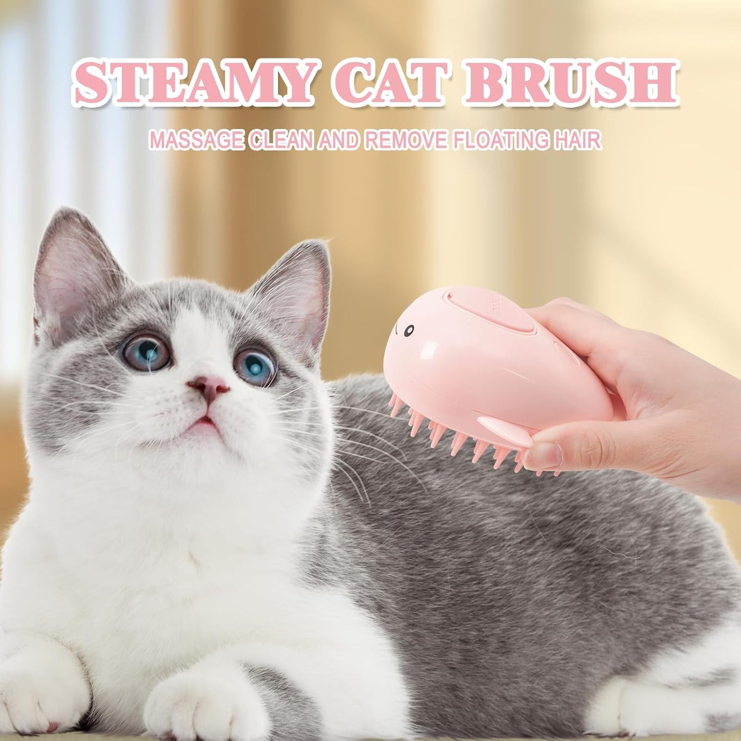 SteamWhale 3-in-1 Cat Steam Brush | Self-Cleaning Pet Grooming Tool with Steam