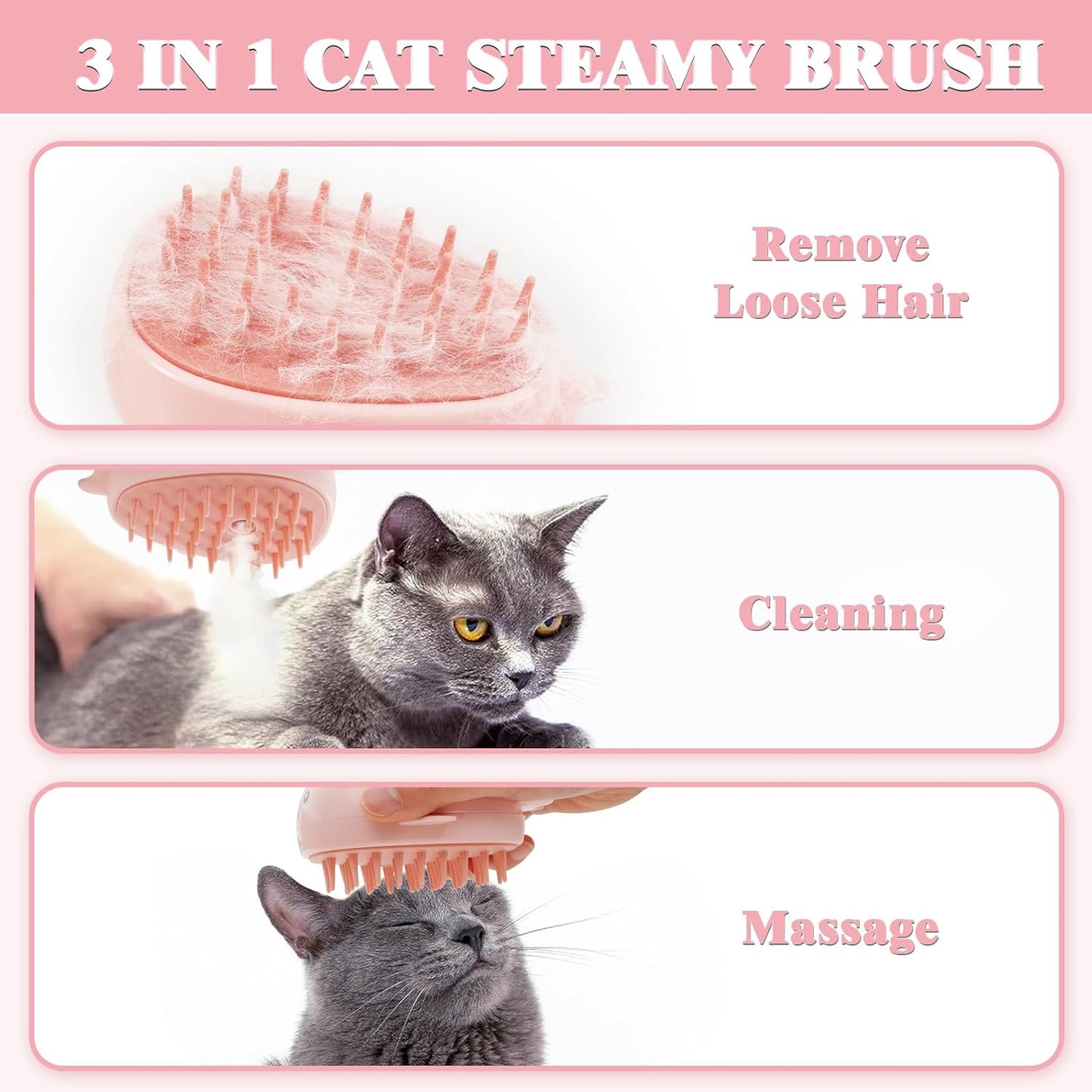 SteamWhale 3-in-1 Cat Steam Brush | Self-Cleaning Pet Grooming Tool with Steam