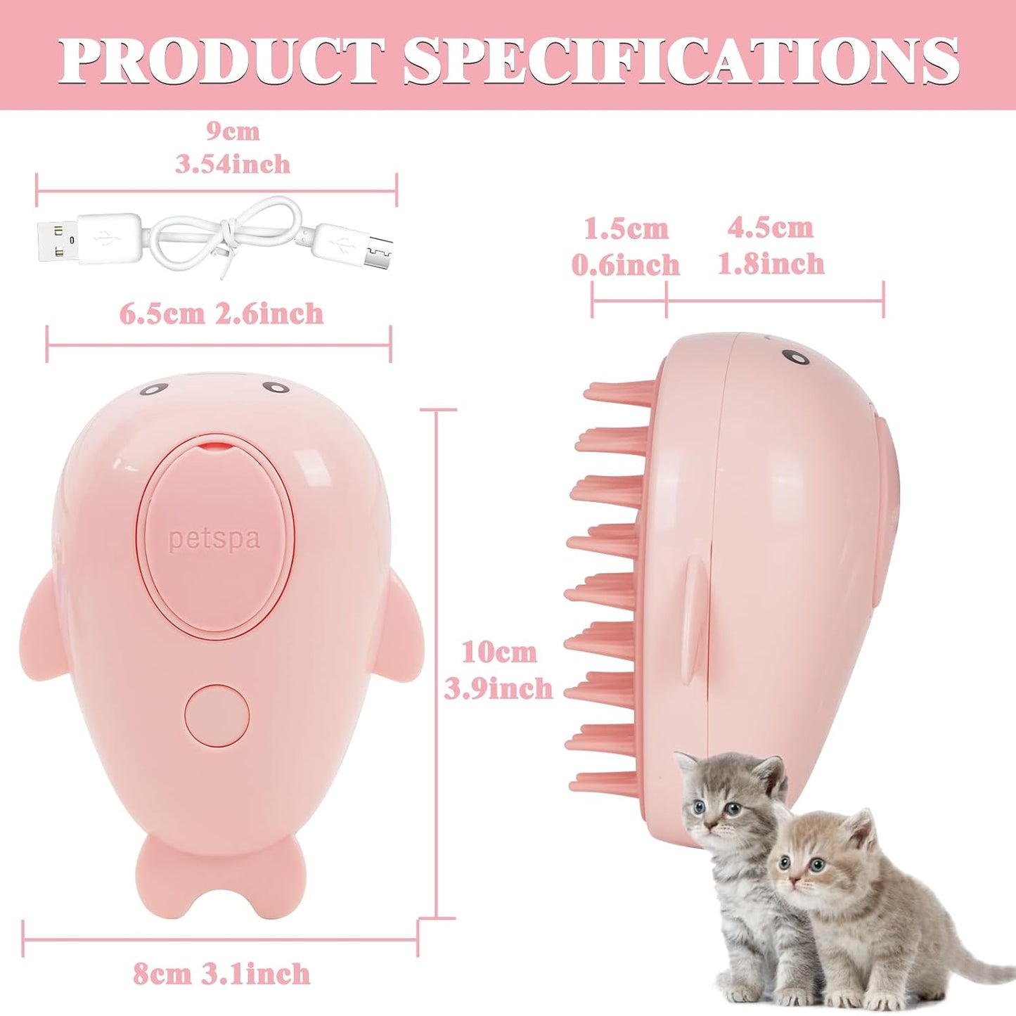 SteamWhale 3-in-1 Cat Steam Brush | Self-Cleaning Pet Grooming Tool with Steam